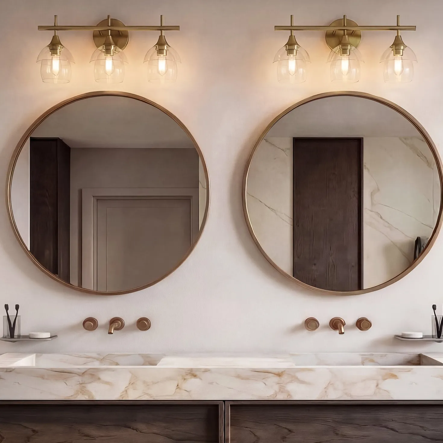 3-Light Bathroom Vanity Light, Modern Wall Sconce with Clear Glass Shades