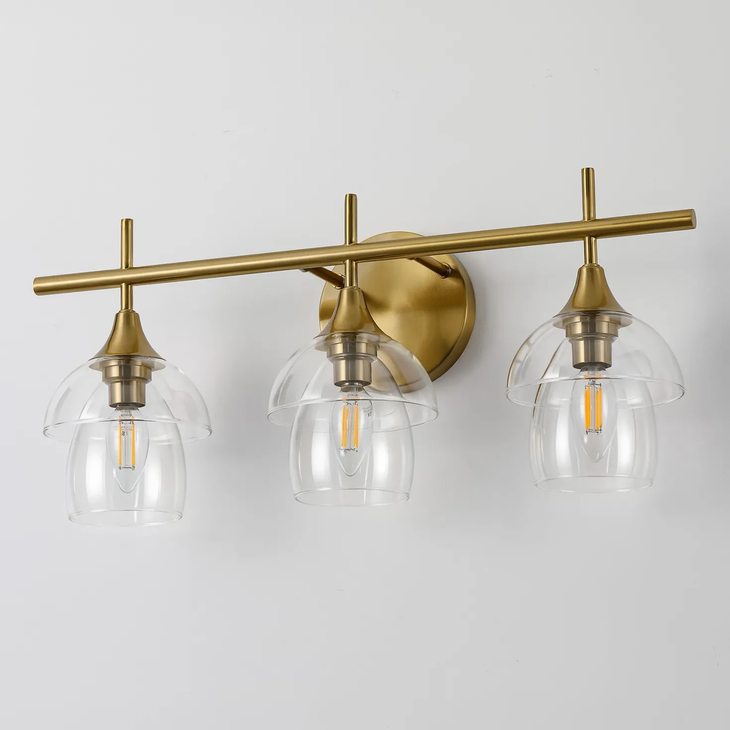 3-Light Bathroom Vanity Light, Modern Wall Sconce with Clear Glass Shades