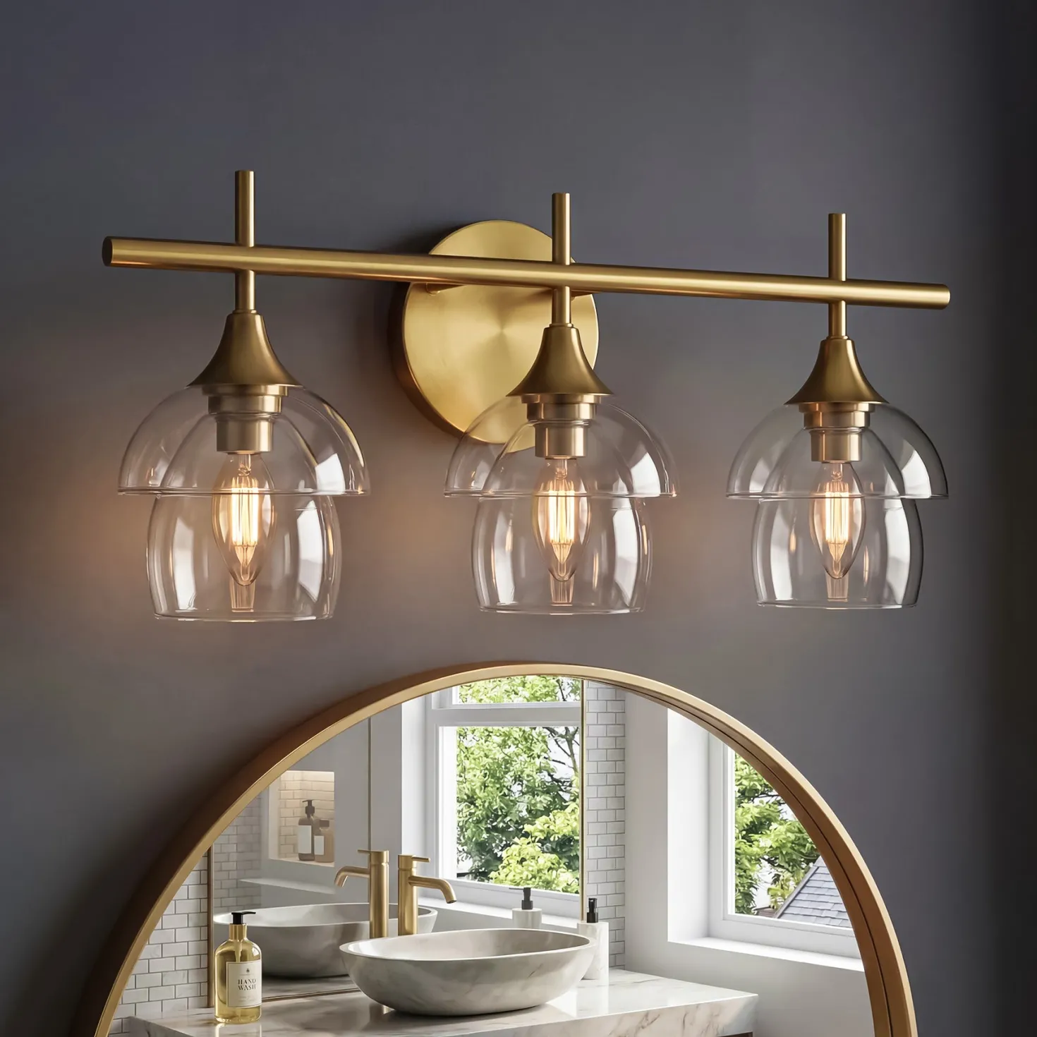 3-Light Bathroom Vanity Light, Modern Wall Sconce with Clear Glass Shades