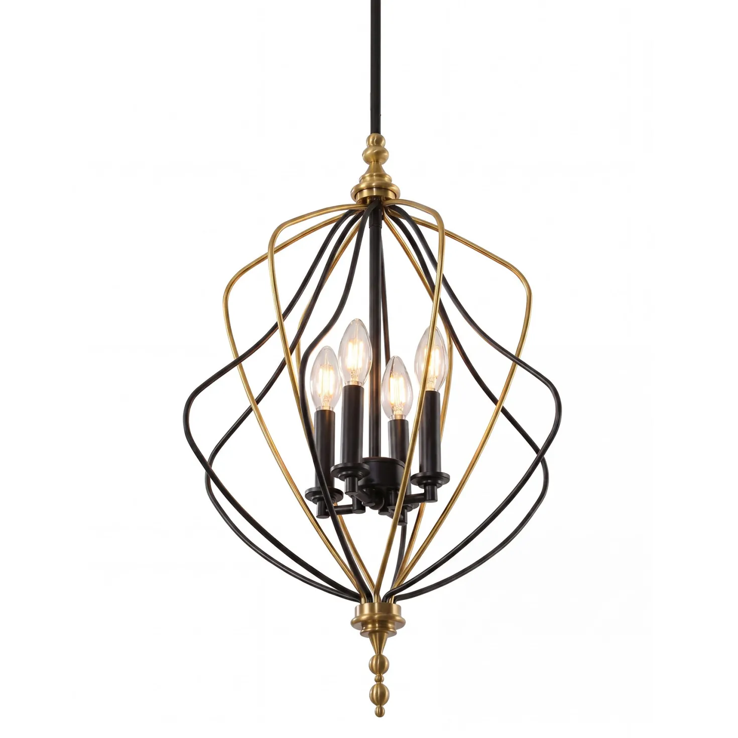 4-Light Chandelier, Modern Metal Cage Pendant Lighting for Living Room (Bulb Not Included)