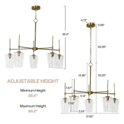 5-Light Chandelier, Modern Pendant Light with Water Ripple Wine Glass Shades