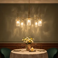 5-Light Chandelier, Modern Pendant Light with Water Ripple Wine Glass Shades