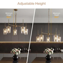 5-Light Chandelier, Modern Pendant Light with Water Ripple Wine Glass Shades
