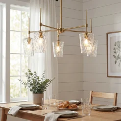 5-Light Chandelier, Modern Pendant Light with Water Ripple Wine Glass Shades