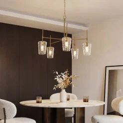 5-Light Chandelier, Modern Pendant Light with Water Ripple Wine Glass Shades