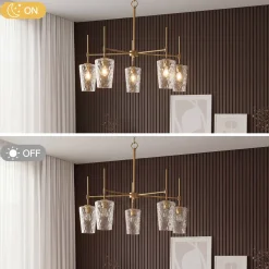 5-Light Chandelier, Modern Pendant Light with Water Ripple Wine Glass Shades