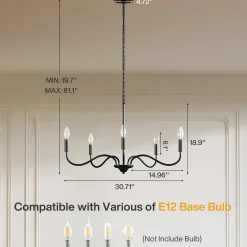 5-Light Chandelier, Modern Pendant Light Fixtures Industrial Lighting