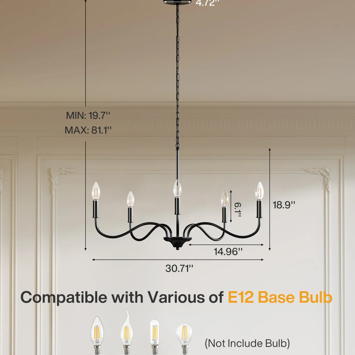 5-Light Chandelier, Modern Pendant Light Fixtures Industrial Lighting