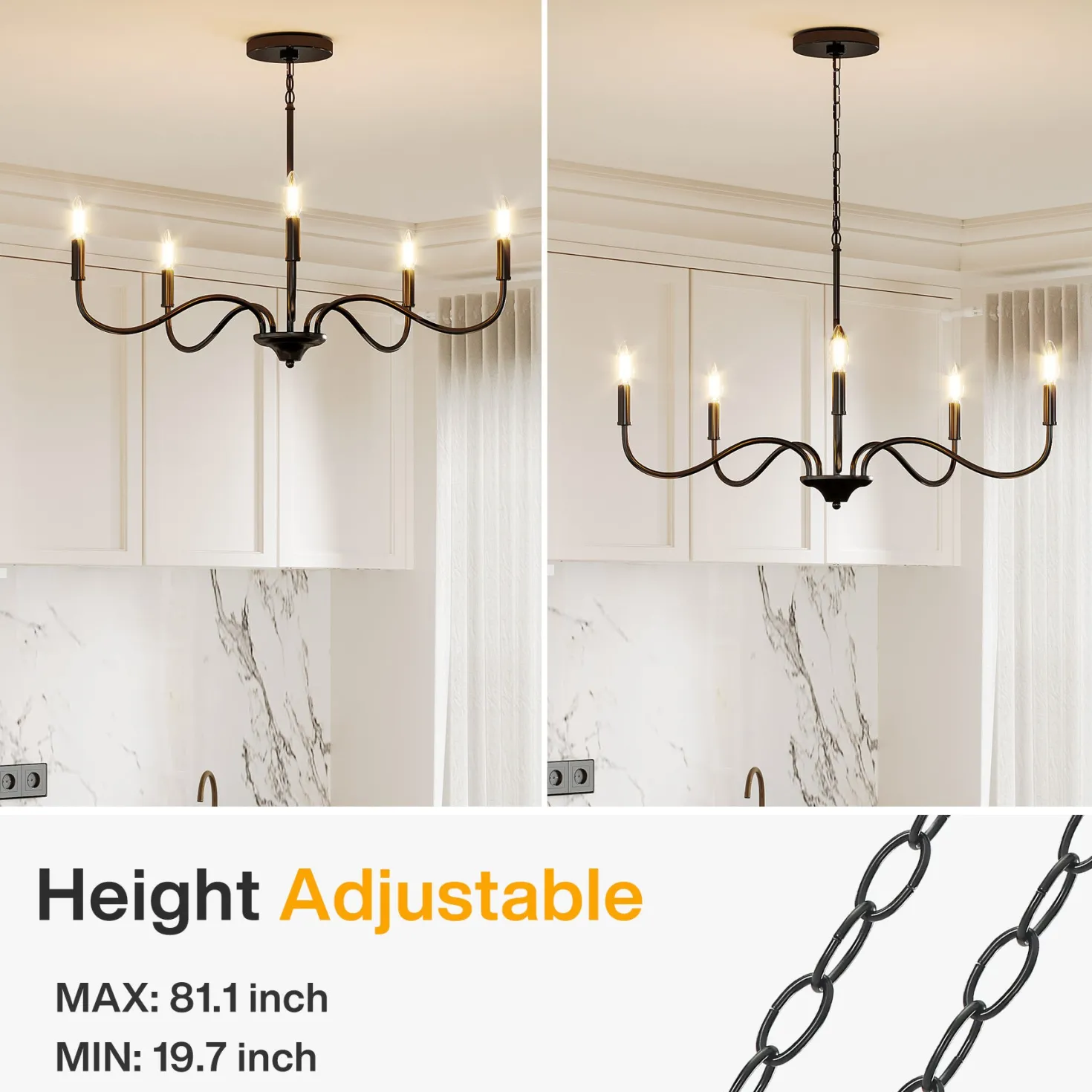 5-Light Chandelier, Modern Pendant Light Fixtures Industrial Lighting