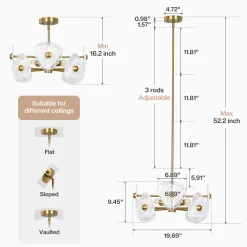 4-Light Chandelier, Pendant Light Fixtures with Cloud Glass Shades