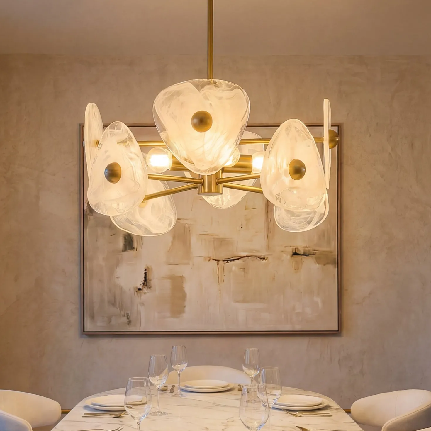 4-Light Chandelier, Pendant Light Fixtures with Cloud Glass Shades