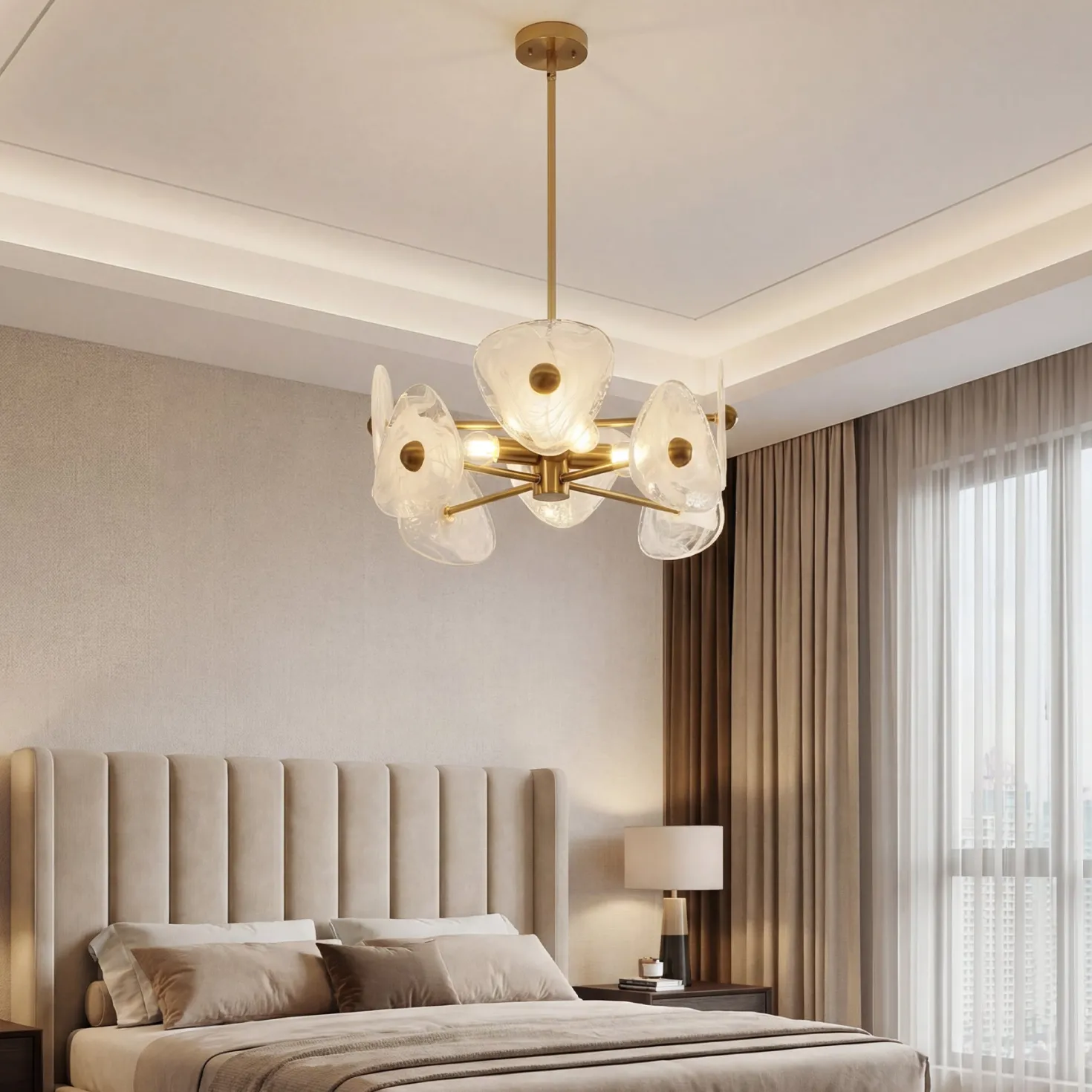 4-Light Chandelier, Pendant Light Fixtures with Cloud Glass Shades