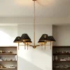 6-Light Chandelier with Matte Black Lampshade, 35" Farmhouse Height Adjustable Pendant Light Fixture