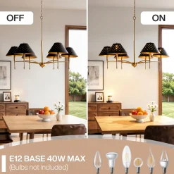 6-Light Chandelier with Matte Black Lampshade, 35" Farmhouse Height Adjustable Pendant Light Fixture