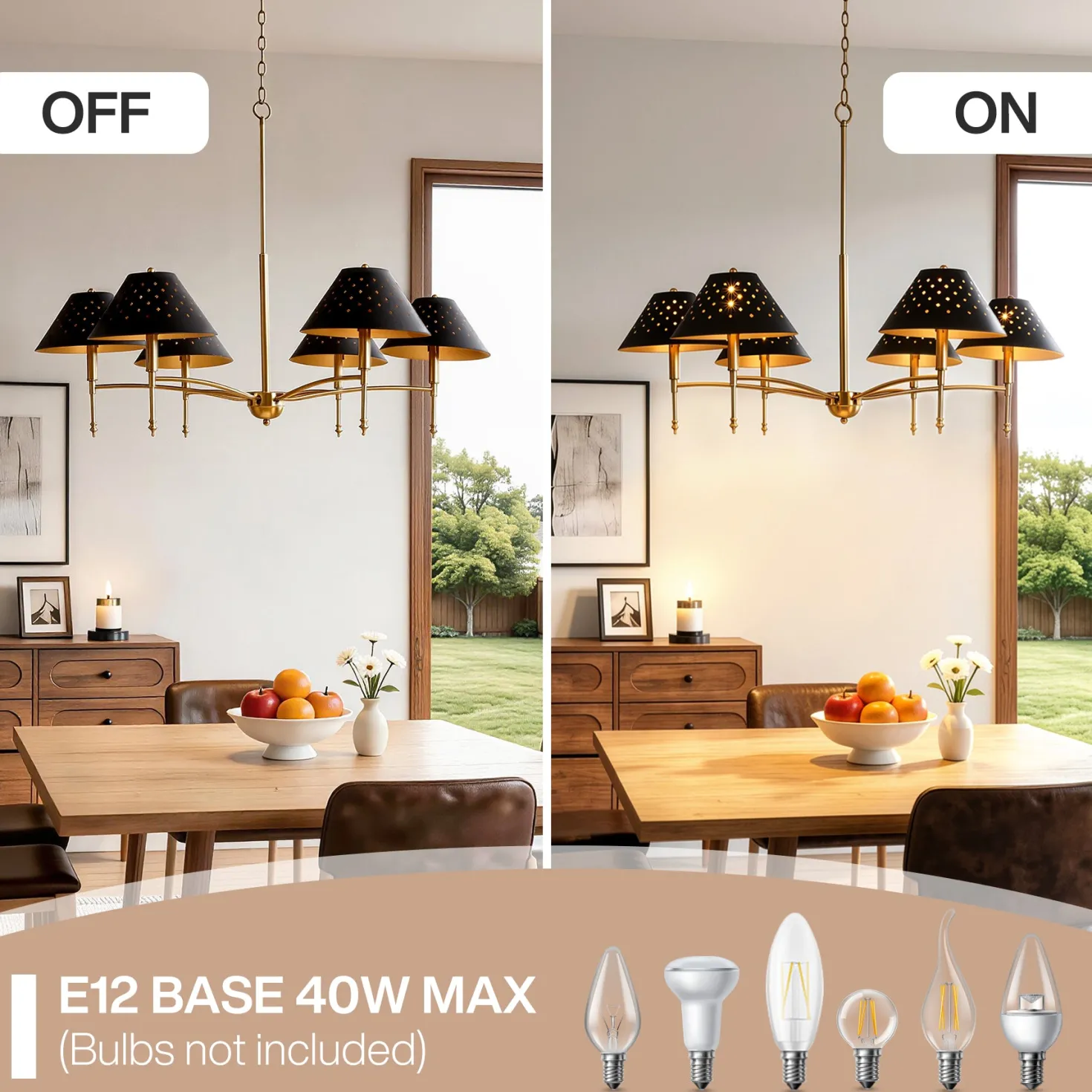 6-Light Chandelier with Matte Black Lampshade, 35" Farmhouse Height Adjustable Pendant Light Fixture