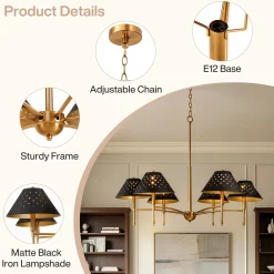 6-Light Chandelier with Matte Black Lampshade, 35