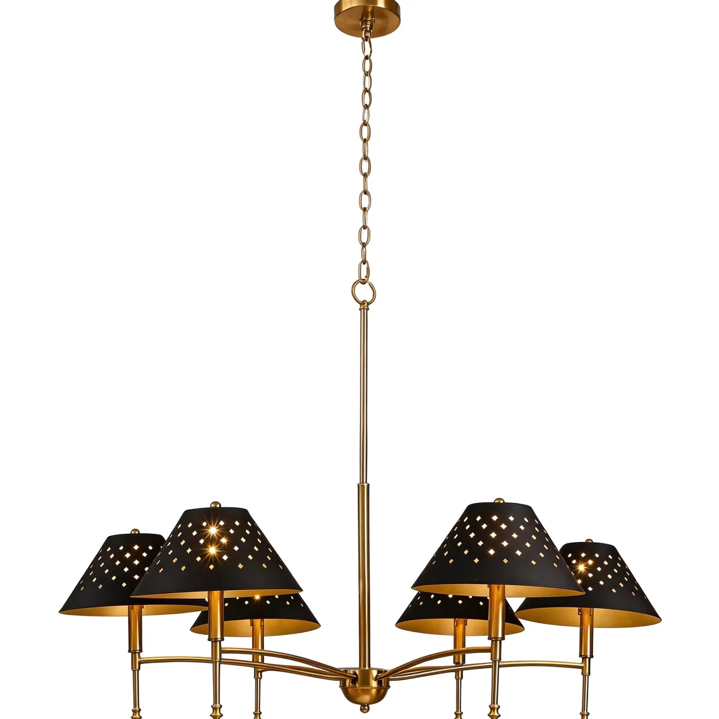 6-Light Chandelier with Matte Black Lampshade, 35" Farmhouse Height Adjustable Pendant Light Fixture