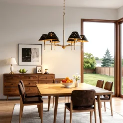 6-Light Chandelier with Matte Black Lampshade, 35