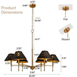 6-Light Chandelier with Matte Black Lampshade, 35