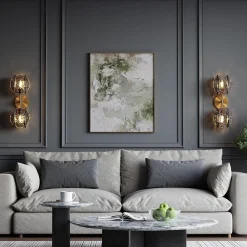 2-Light Crystal Wall Sconce,Vanity Wall Light with Textured Smoke Glass Shade
