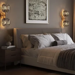 2-Light Crystal Wall Sconce,Vanity Wall Light with Textured Smoke Glass Shade