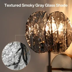 2-Light Crystal Wall Sconce,Vanity Wall Light with Textured Smoke Glass Shade