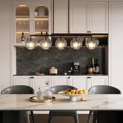 5-Light Dining Room Light Fixture, Luxury Linear Chandelier with Adjustable Height