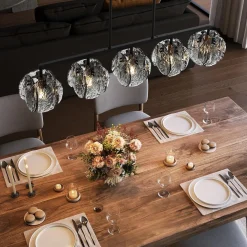 5-Light Dining Room Light Fixture, Luxury Linear Chandelier with Adjustable Height
