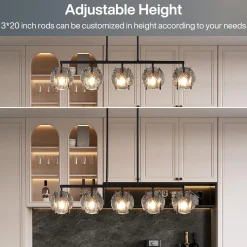 5-Light Dining Room Light Fixture, Luxury Linear Chandelier with Adjustable Height