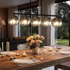 5-Light Dining Room Light Fixture, Luxury Linear Chandelier with Adjustable Height