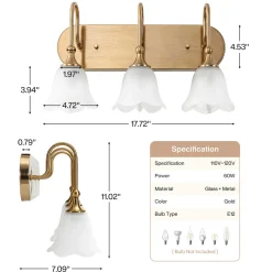 3-Light Light Fixtures, Modern Wall Lights Bathroom Vanity with Clear Glass Shades
