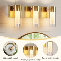 3-Light Light Fixtures, Modern Bathroom Wall Lights Vanity Lights with Clear Glass Shades