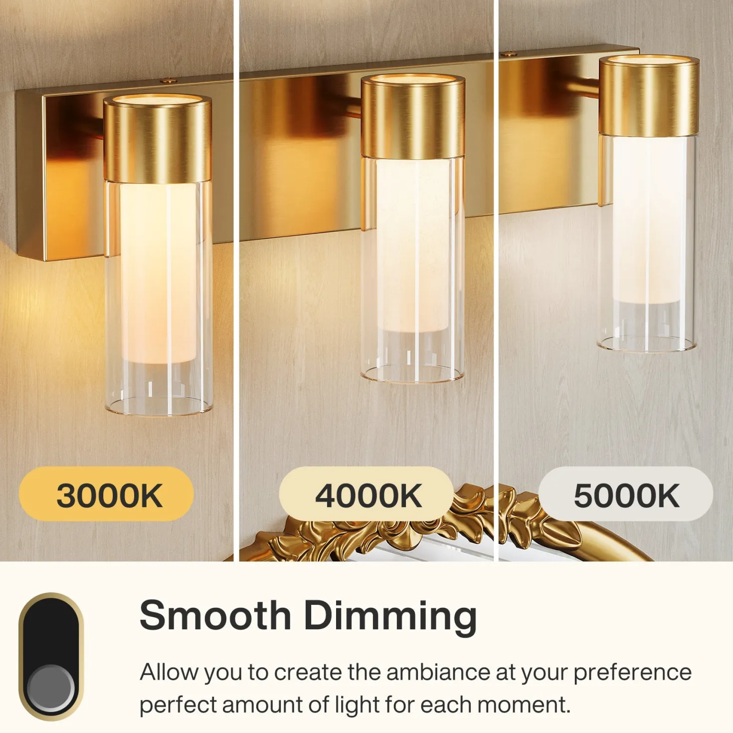 3-Light Light Fixtures, Modern Bathroom Wall Lights Vanity Lights with Clear Glass Shades