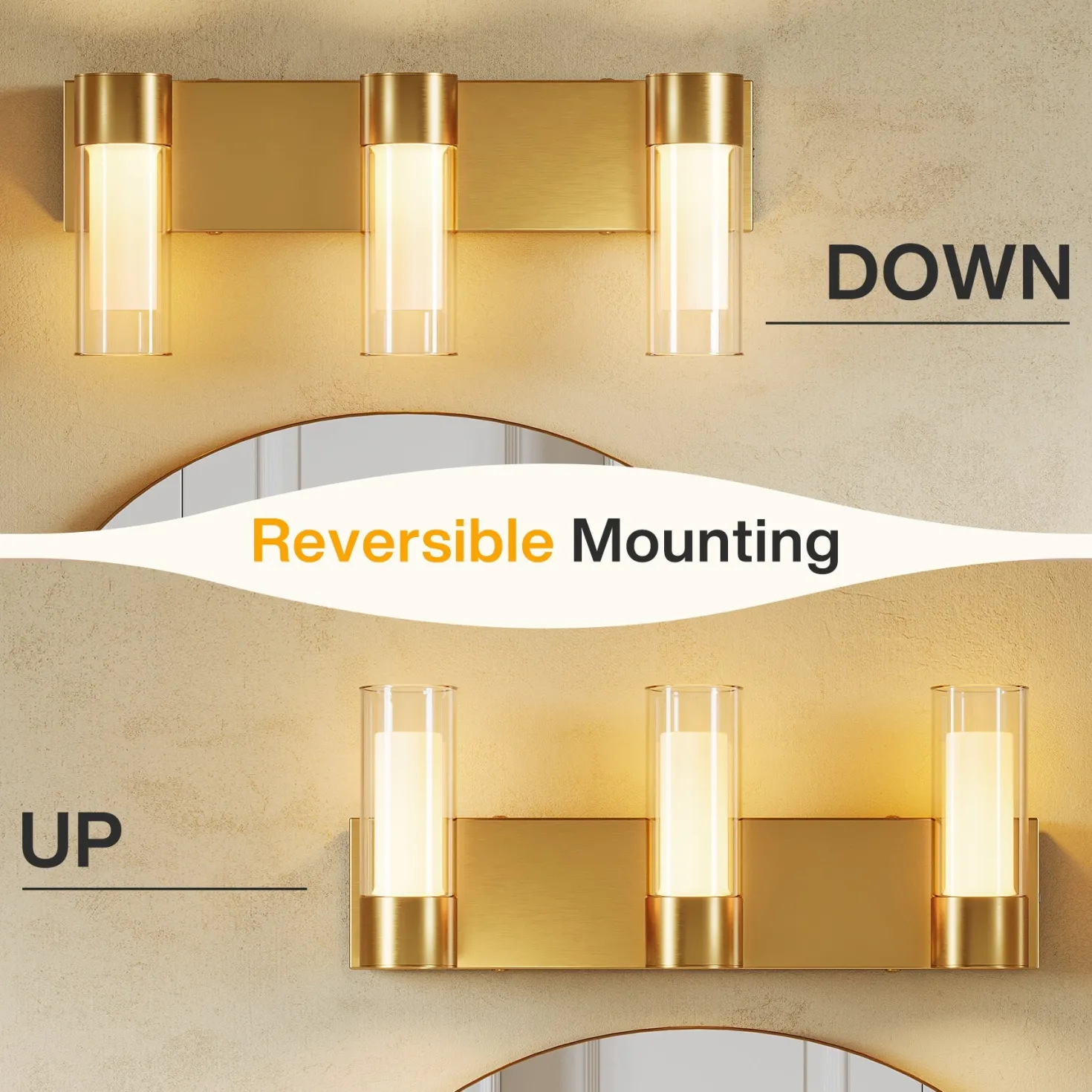 3-Light Light Fixtures, Modern Bathroom Wall Lights Vanity Lights with Clear Glass Shades