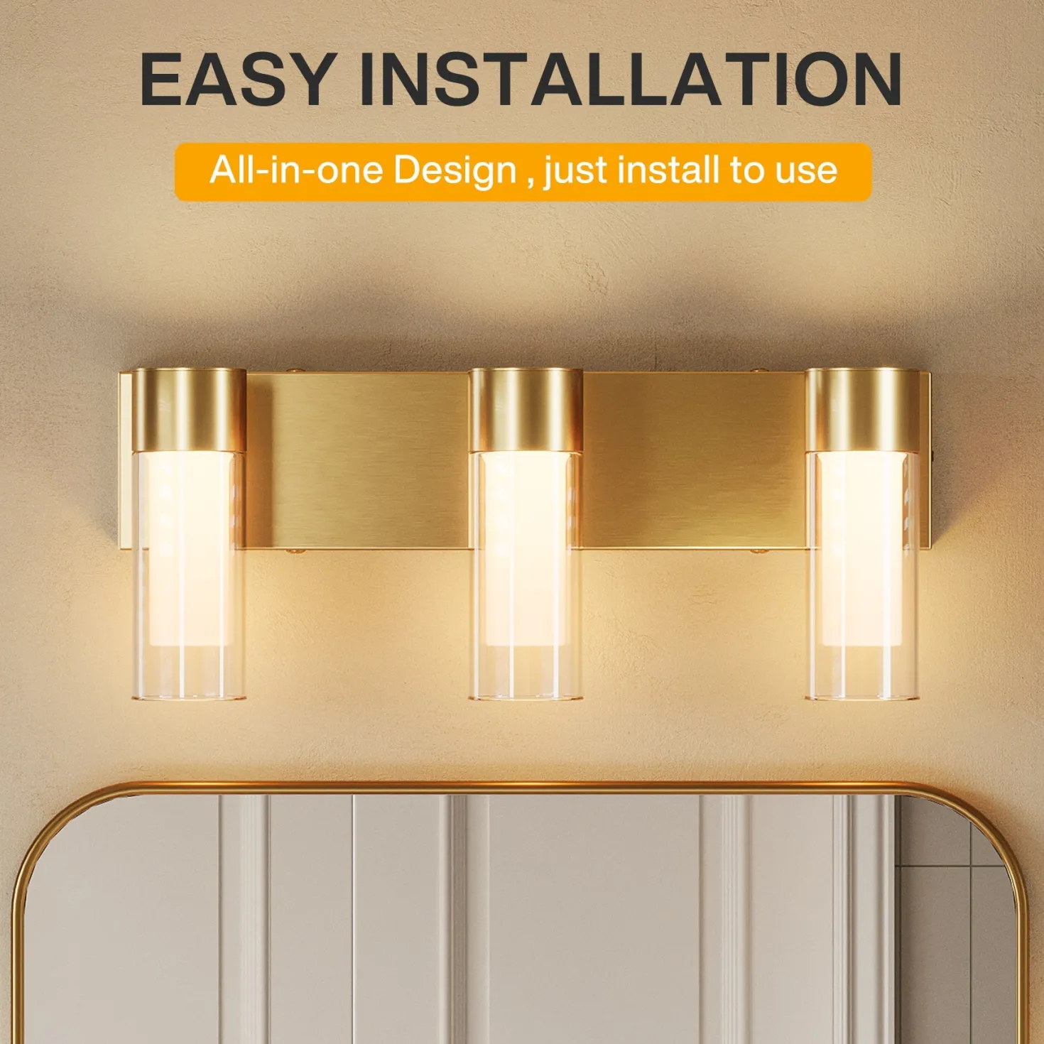 3-Light Light Fixtures, Modern Bathroom Wall Lights Vanity Lights with Clear Glass Shades