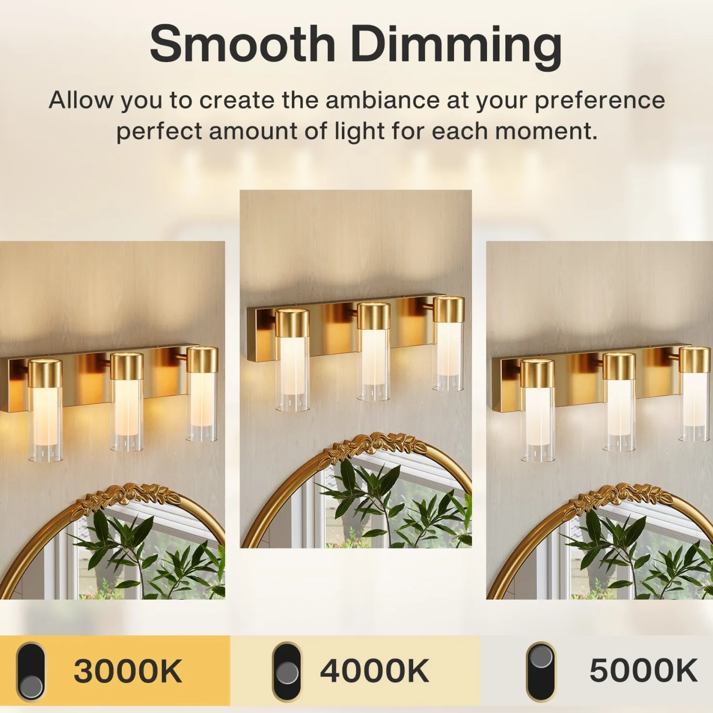3-Light Light Fixtures, Modern Bathroom Wall Lights Vanity Lights with Clear Glass Shades