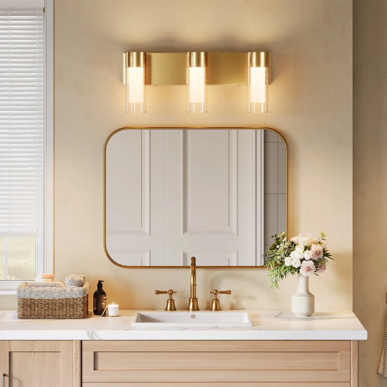 3-Light Light Fixtures, Modern Bathroom Wall Lights Vanity Lights with Clear Glass Shades