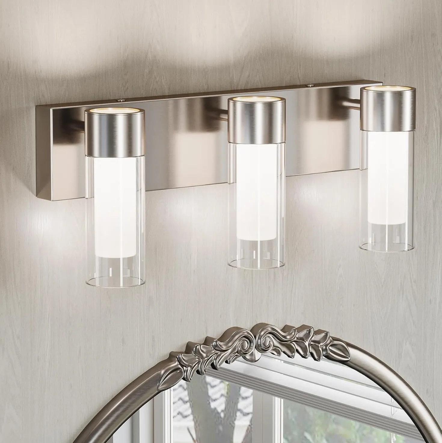 3-Light Light Fixtures, Modern Bathroom Wall Lights Vanity Lights with Clear Glass Shades