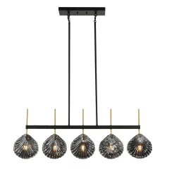 5-light Linear Chandelier, Modern Ceiling Lighting With Smoky Gray Glass Shades For Dining Room