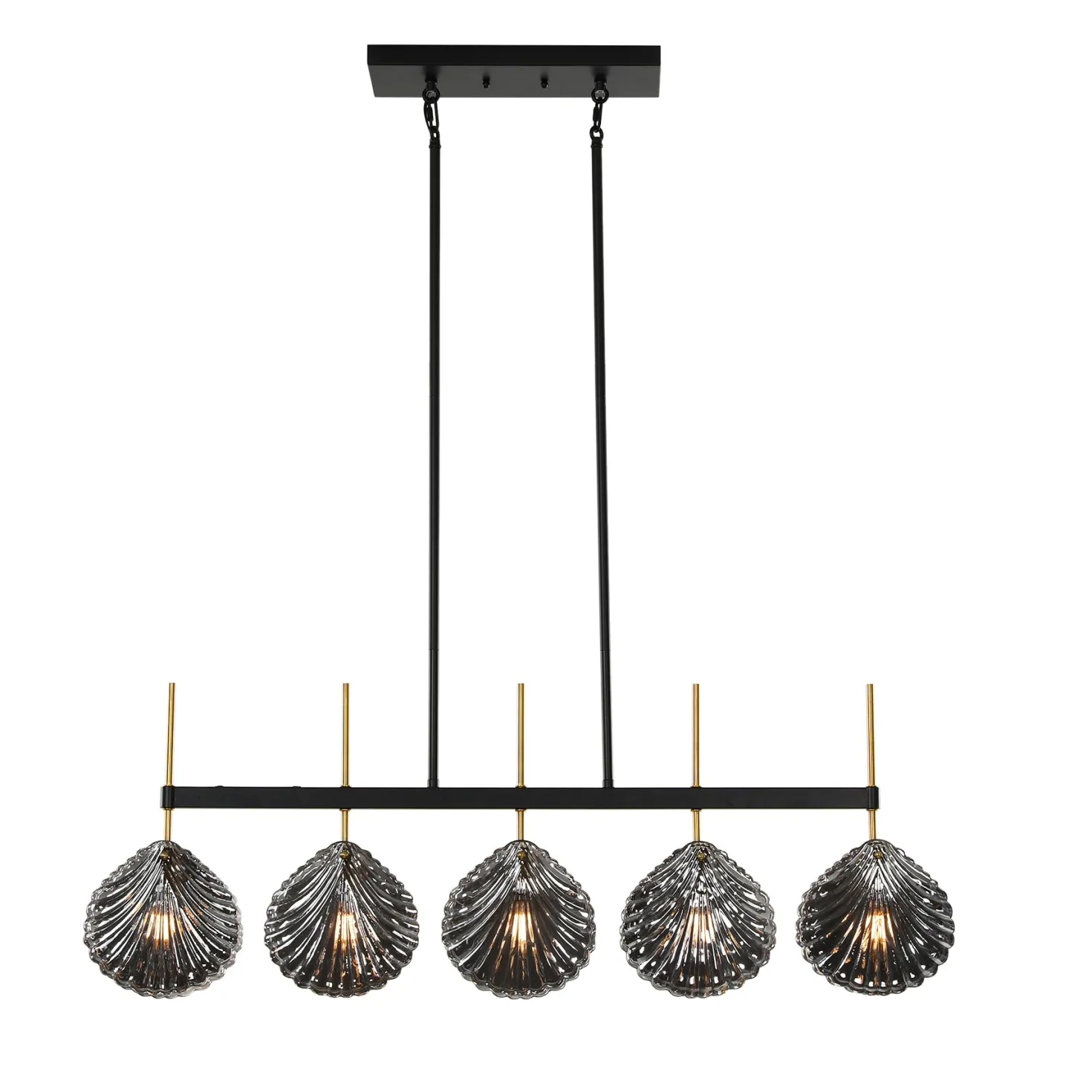5-light Linear Chandelier, Modern Ceiling Lighting With Smoky Gray Glass Shades For Dining Room
