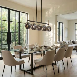 5-light Linear Chandelier, Modern Ceiling Lighting With Smoky Gray Glass Shades For Dining Room