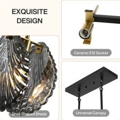 5-light Linear Chandelier, Modern Ceiling Lighting With Smoky Gray Glass Shades For Dining Room