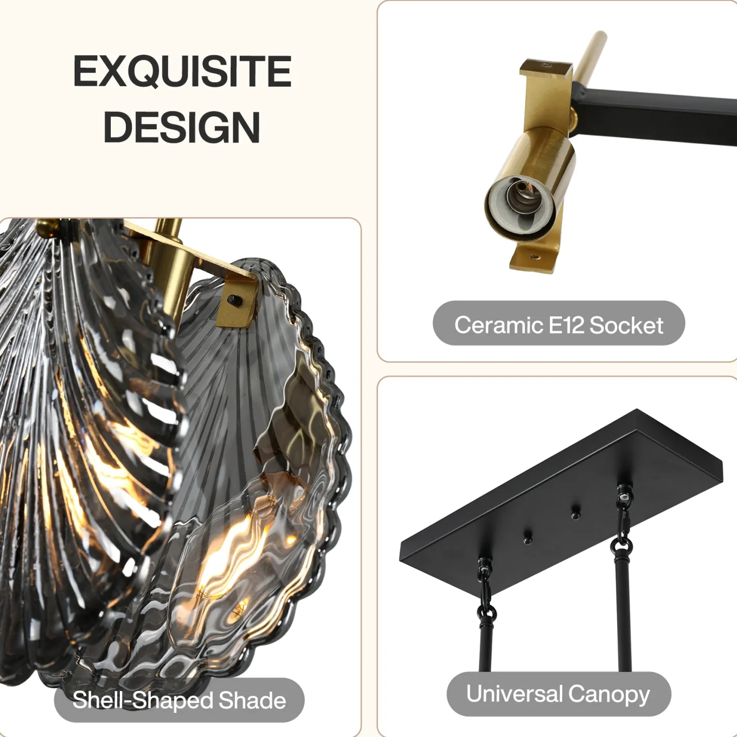 5-light Linear Chandelier, Modern Ceiling Lighting With Smoky Gray Glass Shades For Dining Room