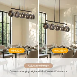 5-light Linear Chandelier, Modern Ceiling Lighting With Smoky Gray Glass Shades For Dining Room
