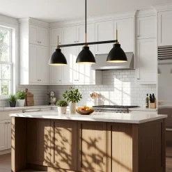 3-Light Linear Pendant Lighting, Kitchen Island Light Fixture with Adjustable Rods