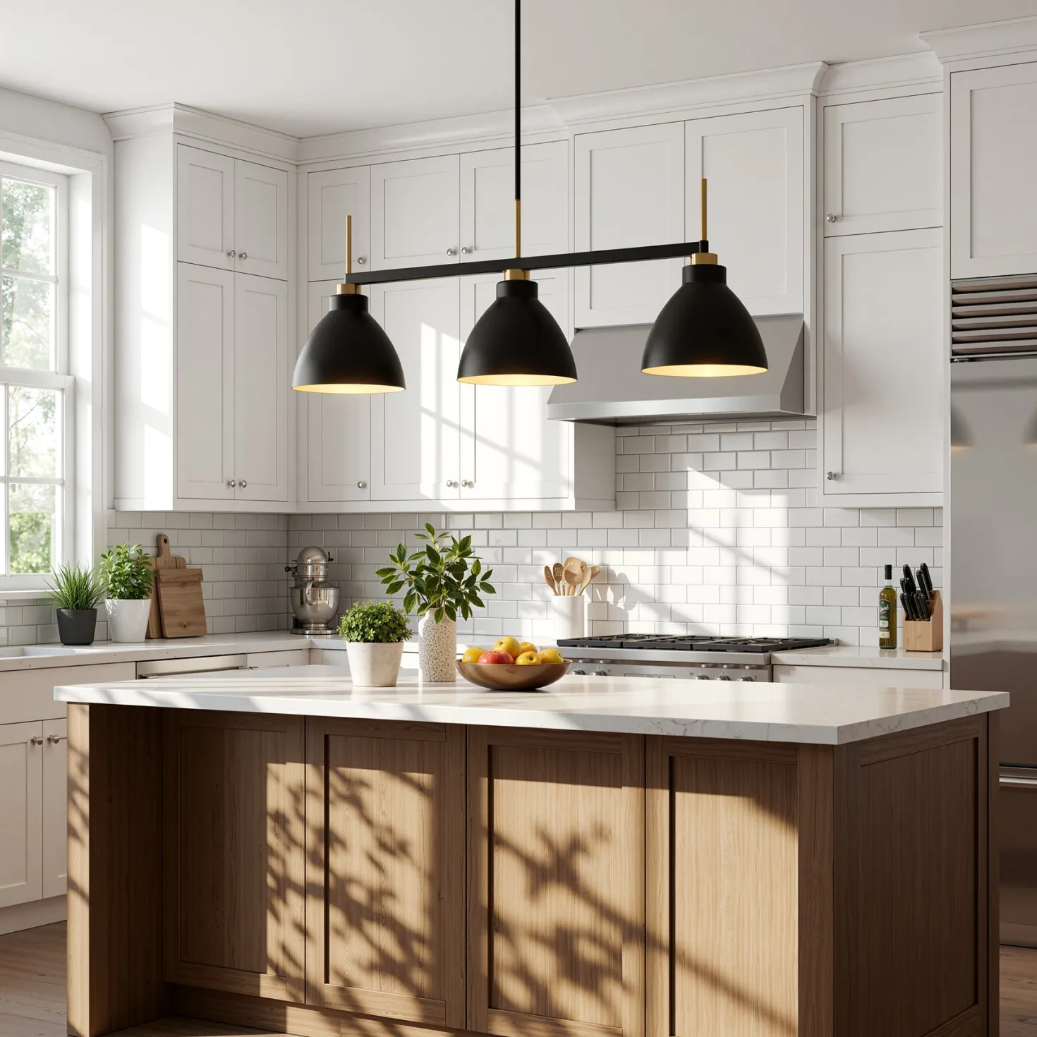 3-Light Linear Pendant Lighting, Kitchen Island Light Fixture with Adjustable Rods
