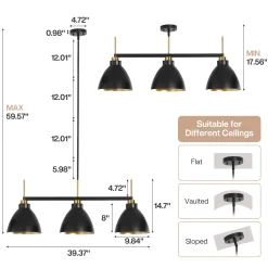 3-Light Linear Pendant Lighting, Kitchen Island Light Fixture with Adjustable Rods