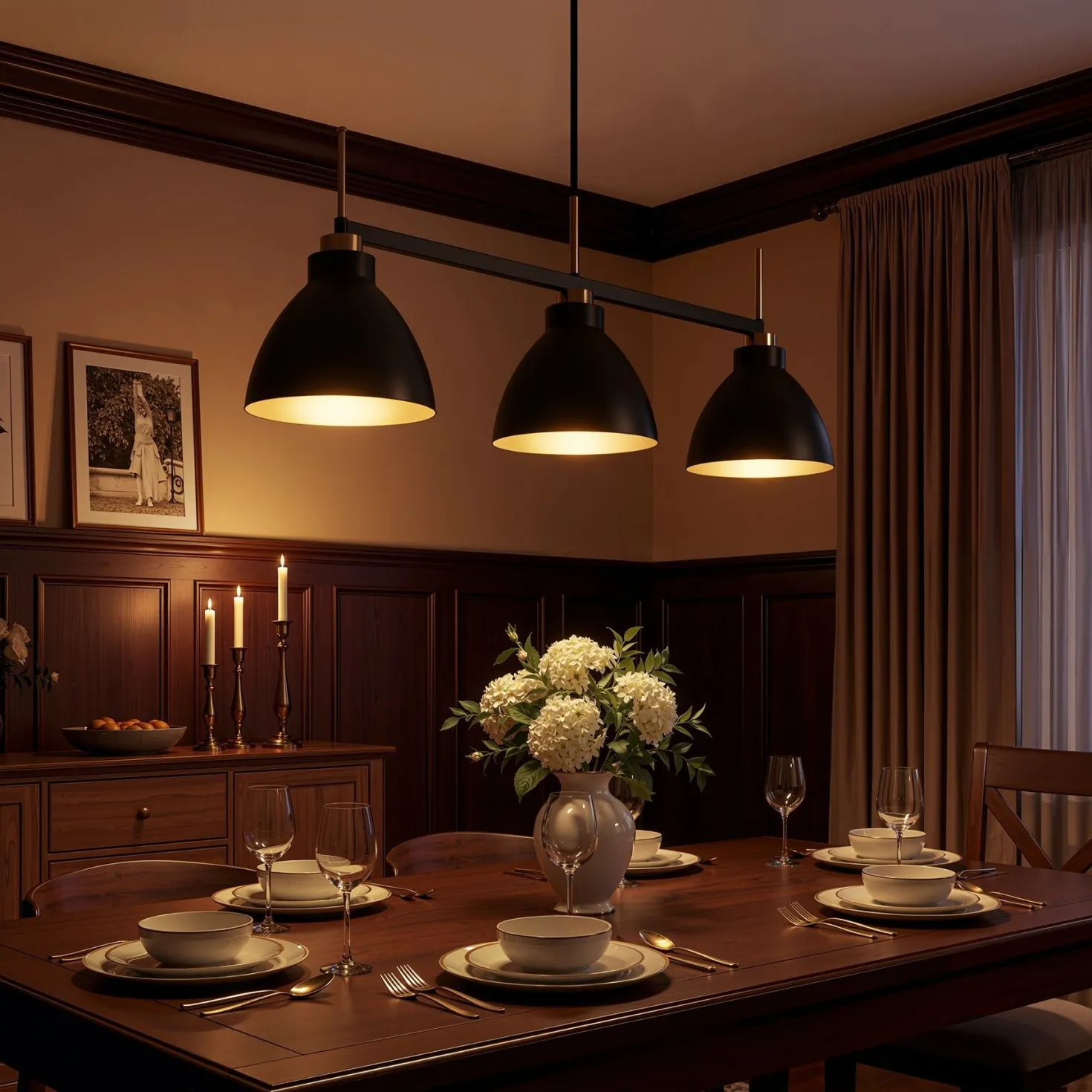 3-Light Linear Pendant Lighting, Kitchen Island Light Fixture with Adjustable Rods