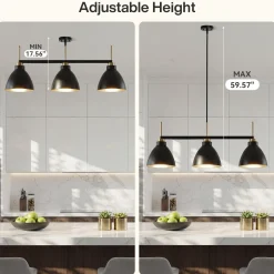 3-Light Linear Pendant Lighting, Kitchen Island Light Fixture with Adjustable Rods