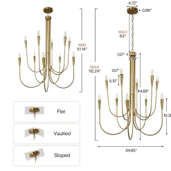 10-Light Modern Chandelier, U-Shaped Arms Pendant Light Fixture